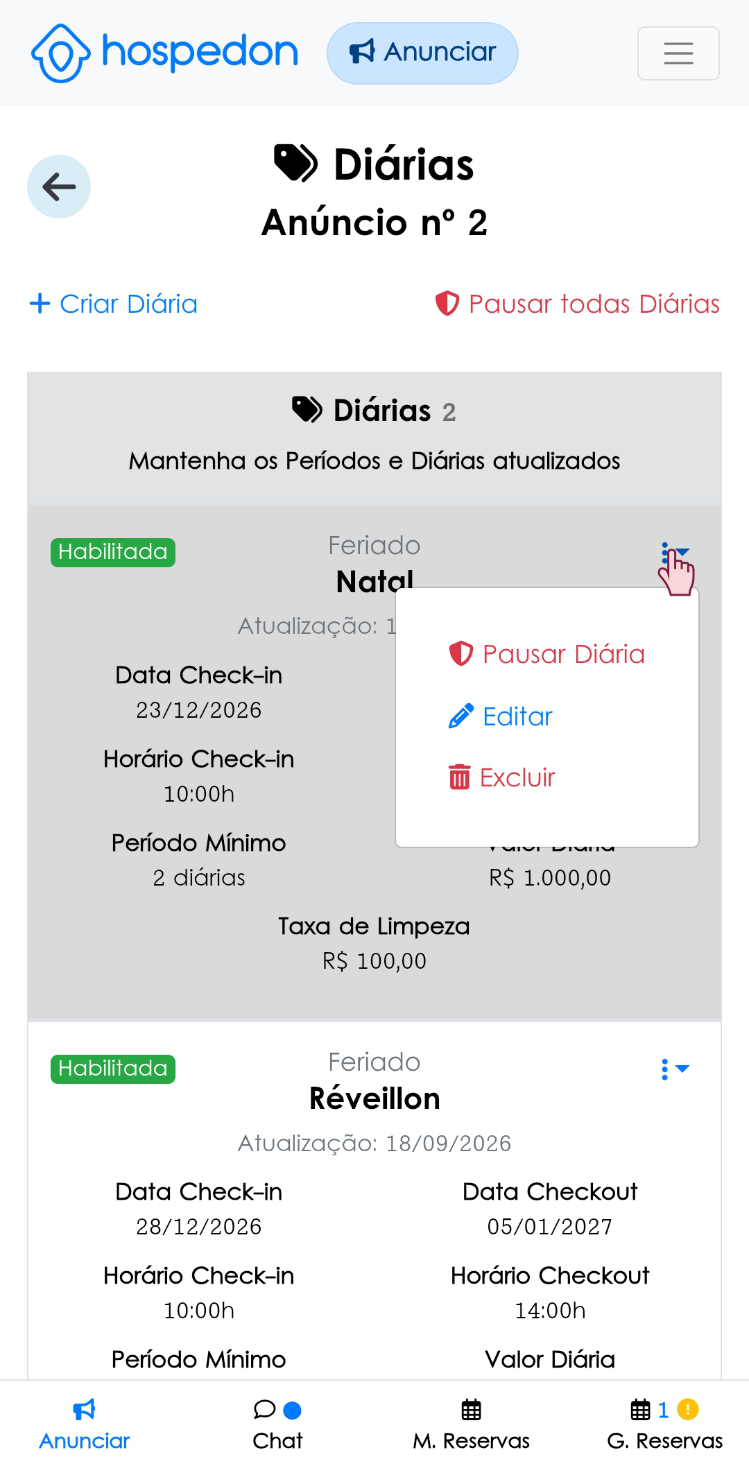 Tutorial Criar Diárias