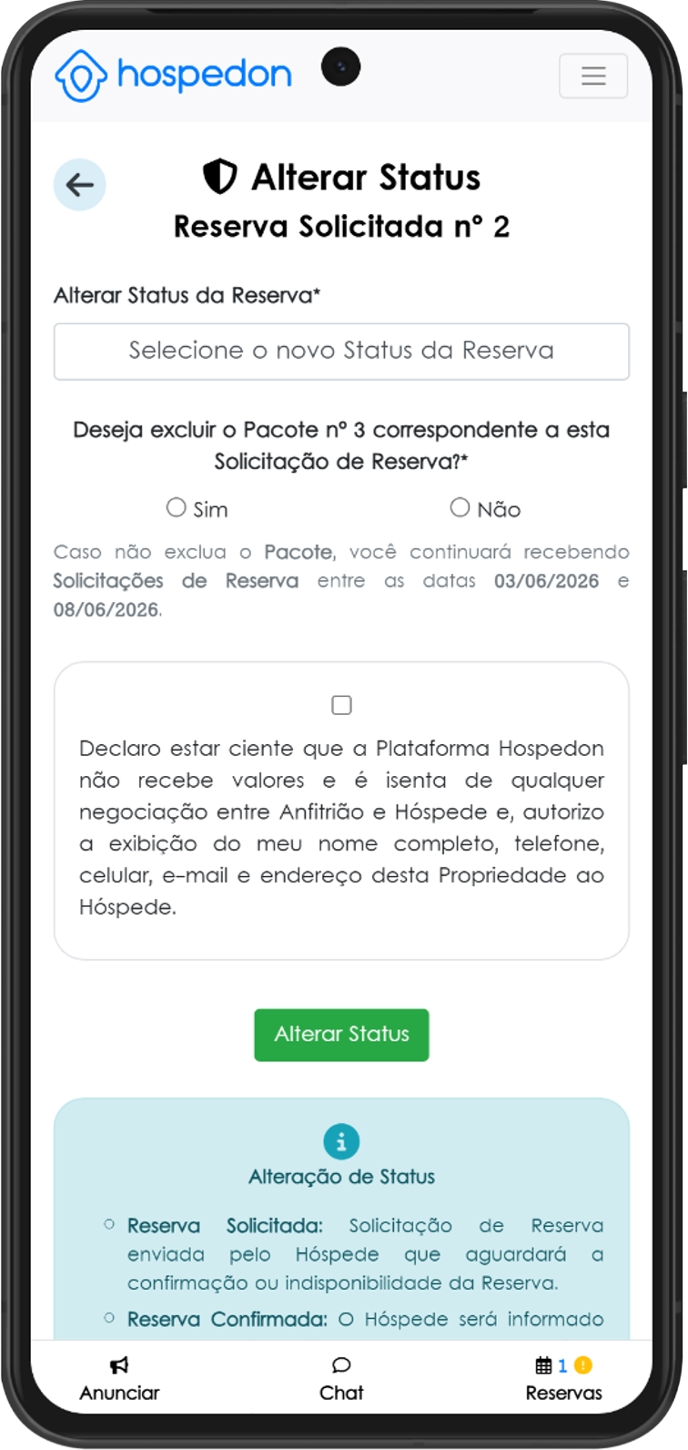 Tutorial Alterar Status da Reserva